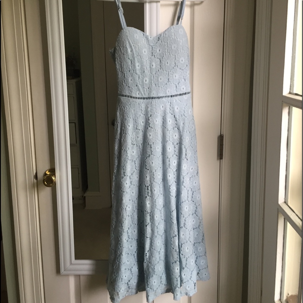 Francesca’s Lace Light Baby Blue Long Dress XS